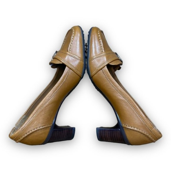 Rockport Square Toe Buckle Heels APW1313B Leather Slip On Tan RARE Women 6M - Picture 6 of 8